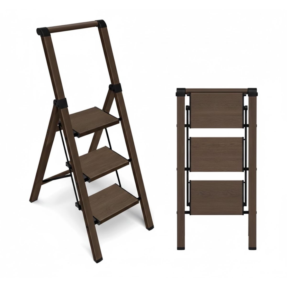 GENERICO - Escalera de Paso de Aluminio Plegable de 3 Escalones con Empuñadura, Pedal Antideslizante