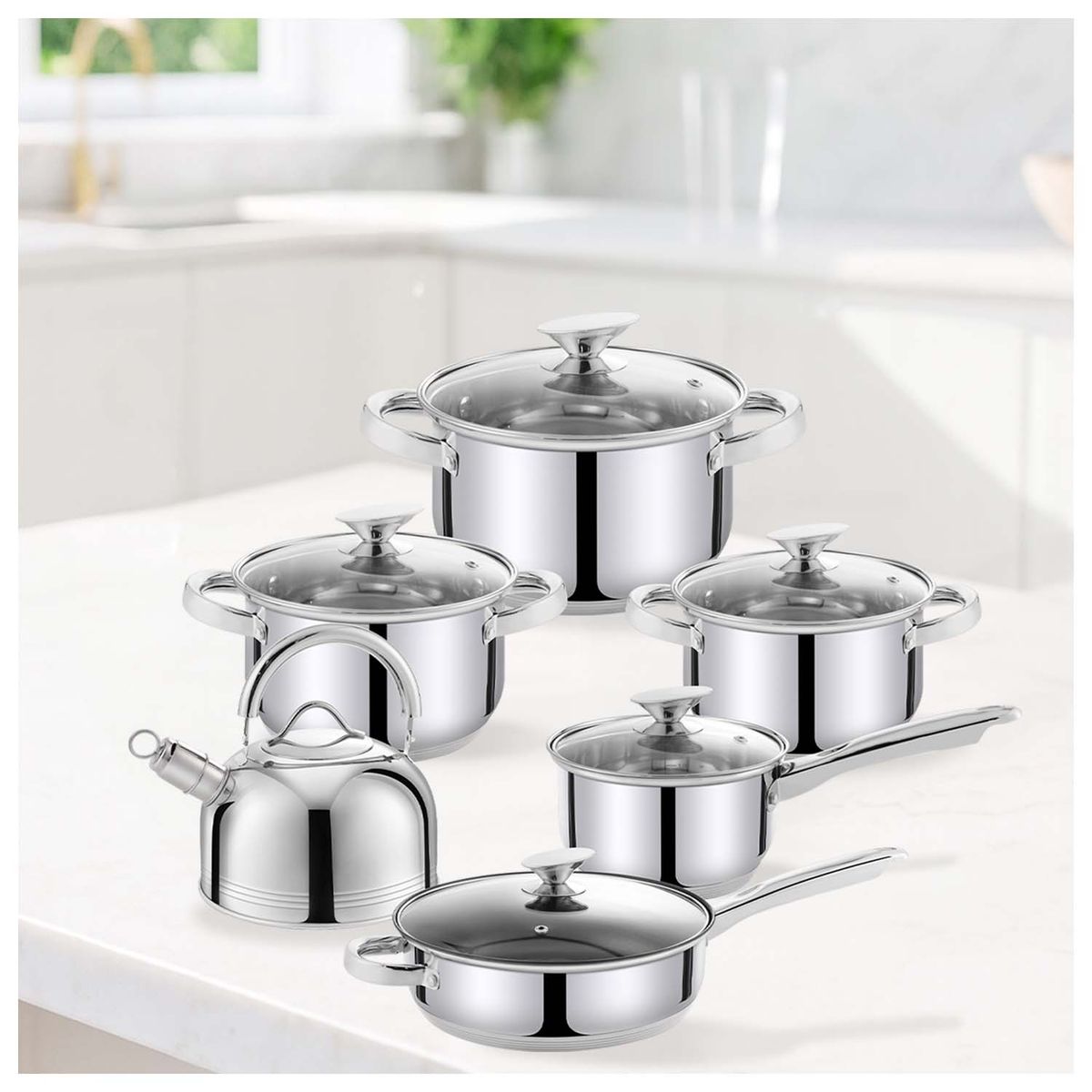 HAUSROLAND - Batería 12 piezas acero inoxidable Clásica