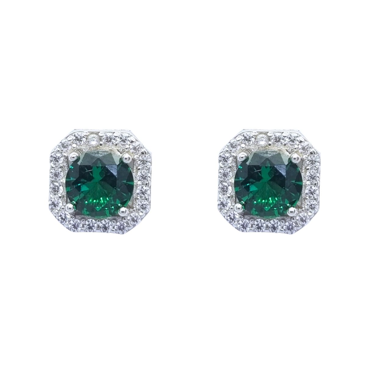 JOYAS LANDEROS - Aros Esmeralda Halo Plata 925