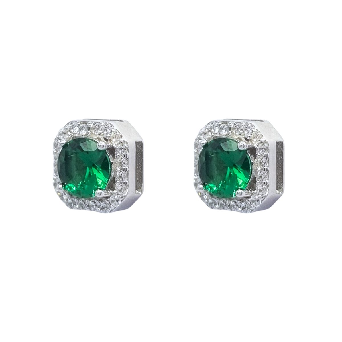JOYAS LANDEROS - Aros Esmeralda Halo Plata 925