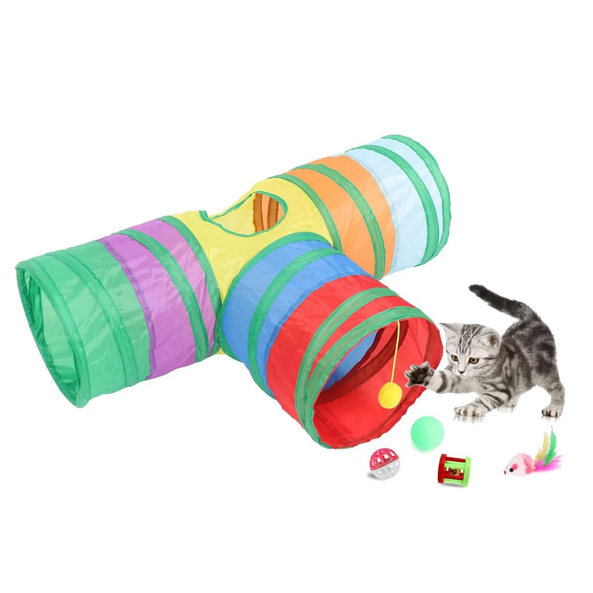 ESHOPANGIE - Túnel Plegable Gato 3 Vías 20 Pzs Juguetes Mascota
