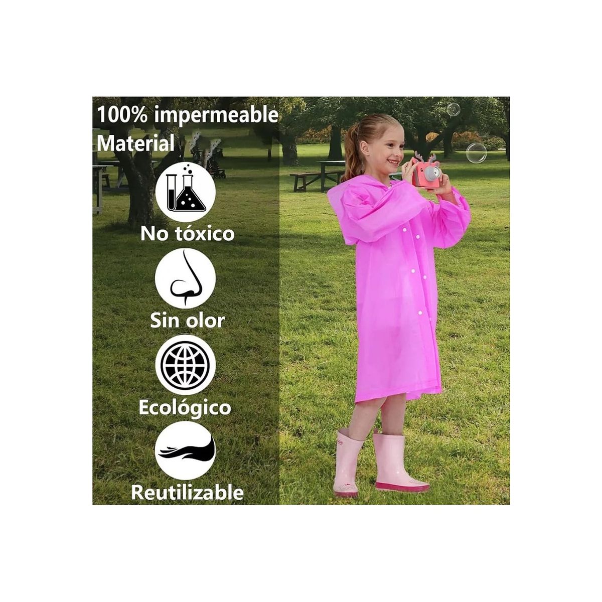 GENERICO - Poncho impermeable para lluvia niña rosado