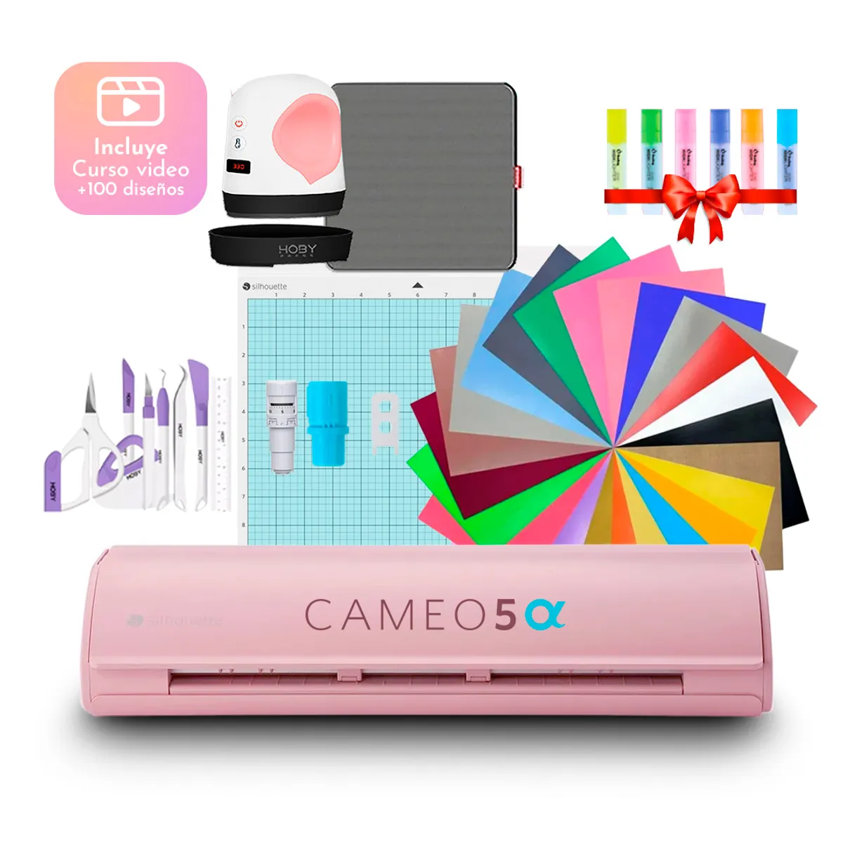 SILHOUETTE - Nuevo Kit inicio Silhouette Cameo 5 Alpha Pink + Plancha Mini Hoby