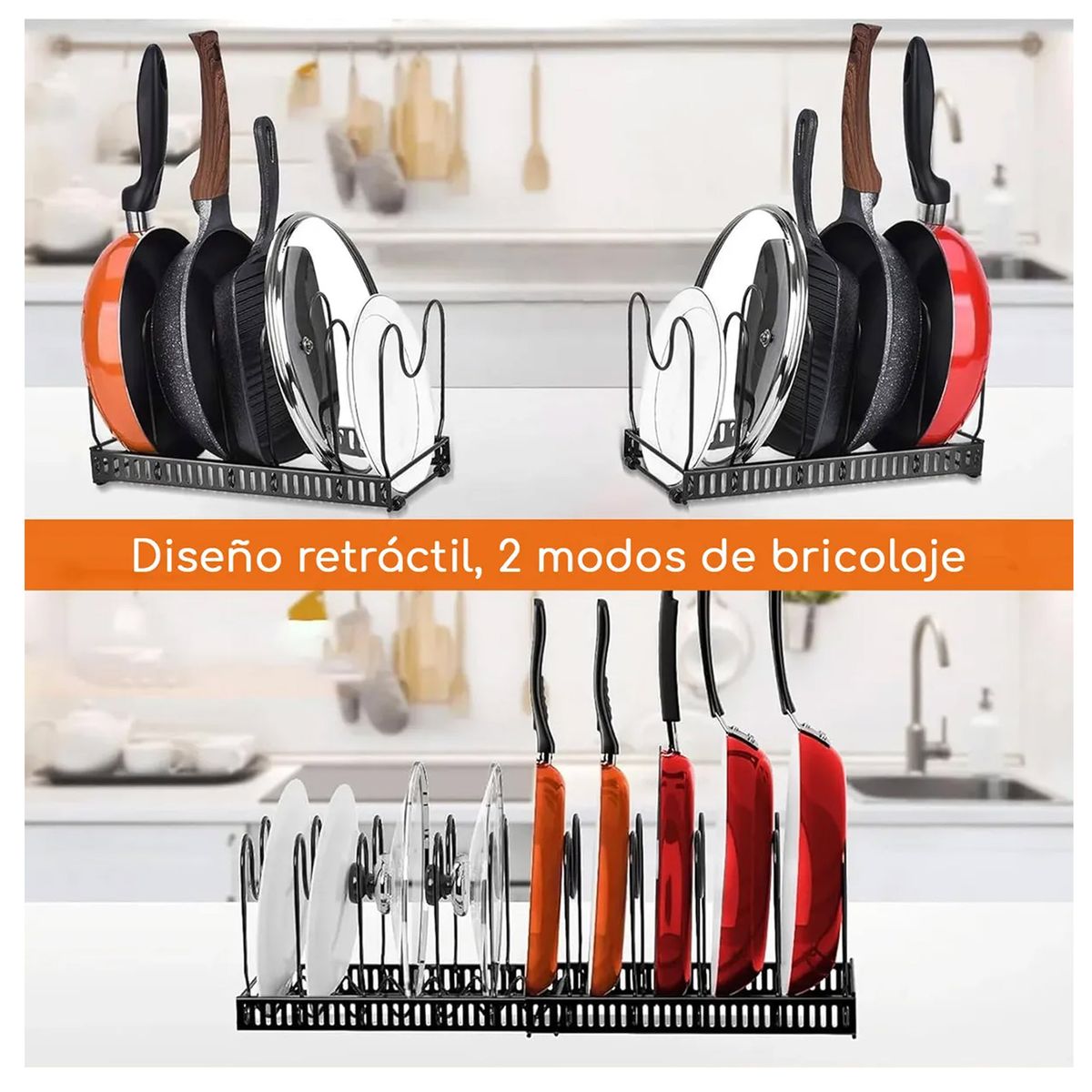 ESHOPANGIE - Organizador De Sartenes Y Ollas Con Compartimentos Ajustable