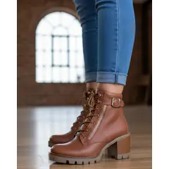 SNOOPY - Botin color Camel para Dama Taco Medio M550