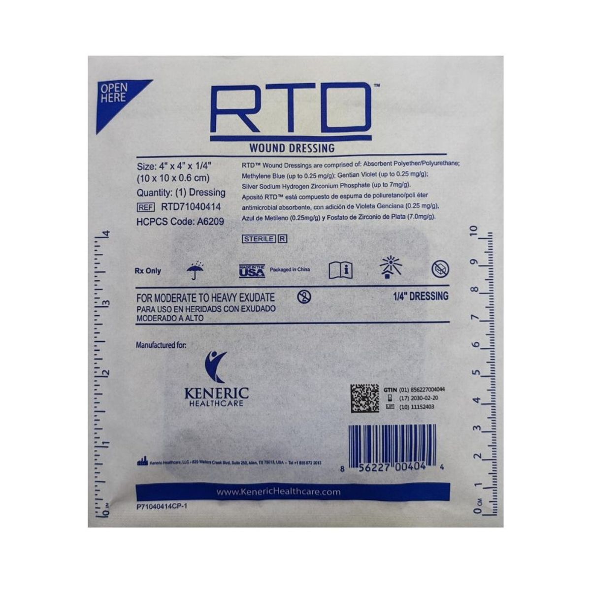 GENERAL - Apósito de Espuma RTD 10×10×06 cm con Plata y Colorantes  Unidad