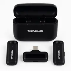 TECNOLAB - Kit 2 Micrófonos Lavalier Con Estuche Tipo C Tl706