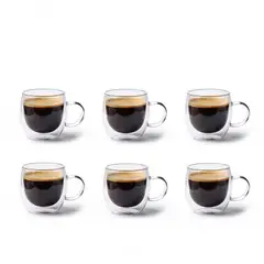 WAKESHOME - 6 Taza Mug Espresso De Vidrio Doble Pared Para Café Té 80 ML