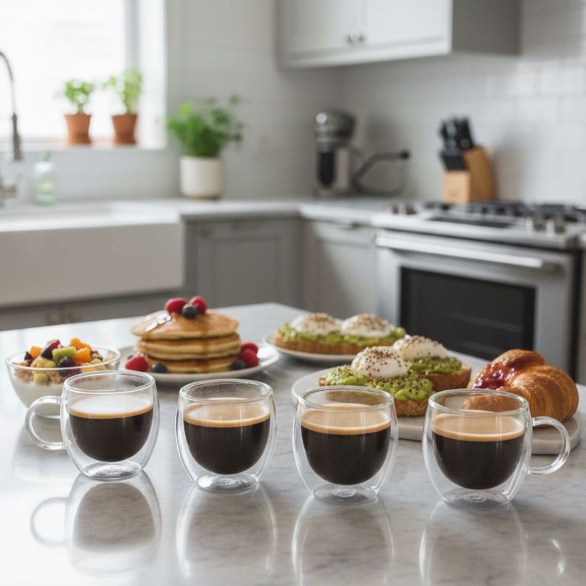 WAKESHOME - 6 Taza Mug Espresso De Vidrio Doble Pared Para Café Té 80 ML