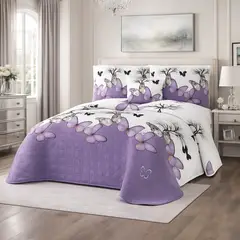 GENERICO - Cobertor de verano cubrecama plaza y media lila con estampado mariposas