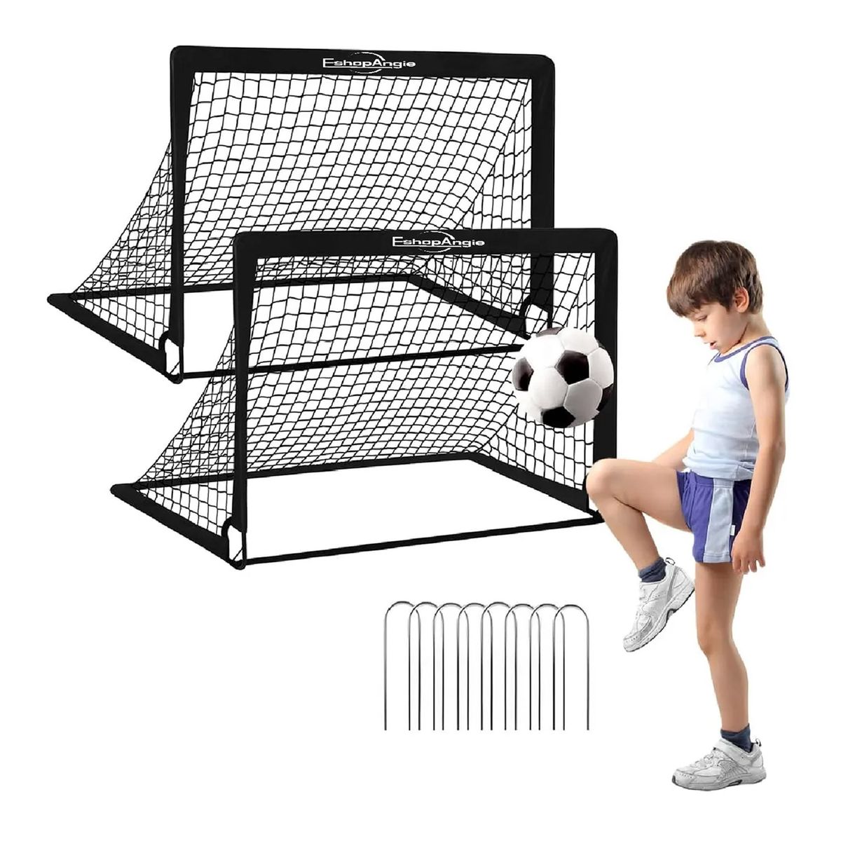 ESHOPANGIE - 2 Juego De Porterías De Fútbol Portátil Para Niños 120*90cm