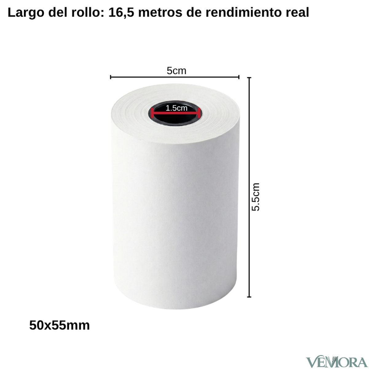 GENERICO - Pack 50 Rollo Papel Térmico 50x55mm Pos Transbank 16,5mts Blanco