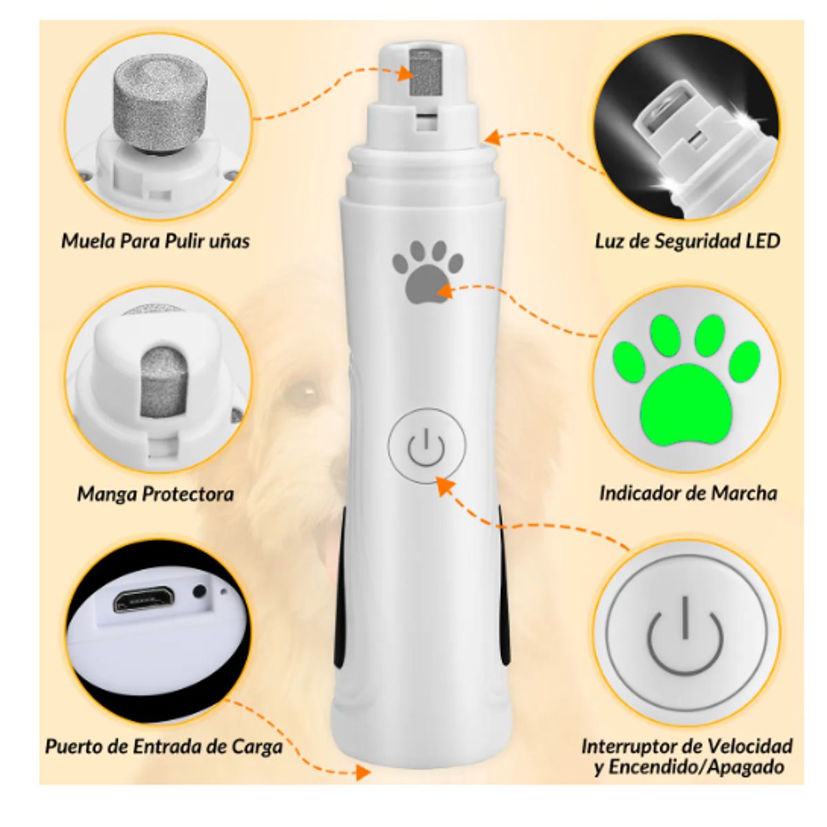 GENERICO - Kit Profesional Lima De Uñas Eléctrica Perro Gato Recargable
