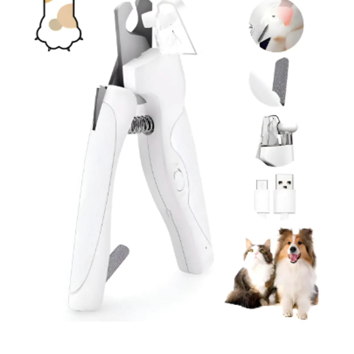 GENERICO - Profesional Corta Uñas Con Luz Led Y Lima Para Perros Gatos Blanco Todo