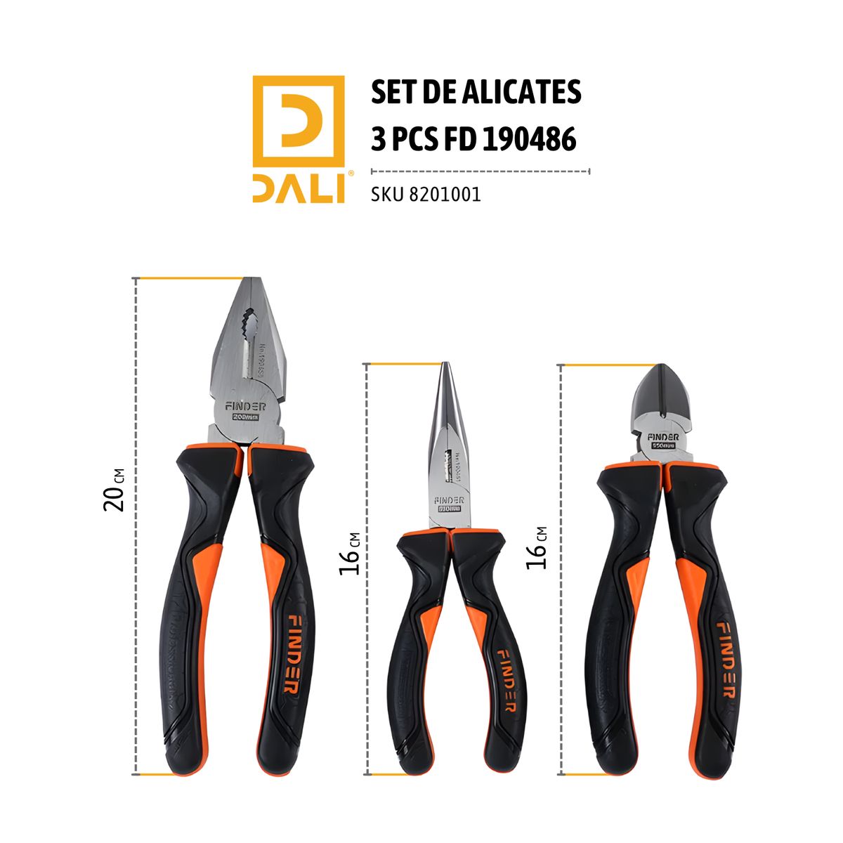 DALI - Set de Alicates 3 Piezas 190486 – Acero al Carbono