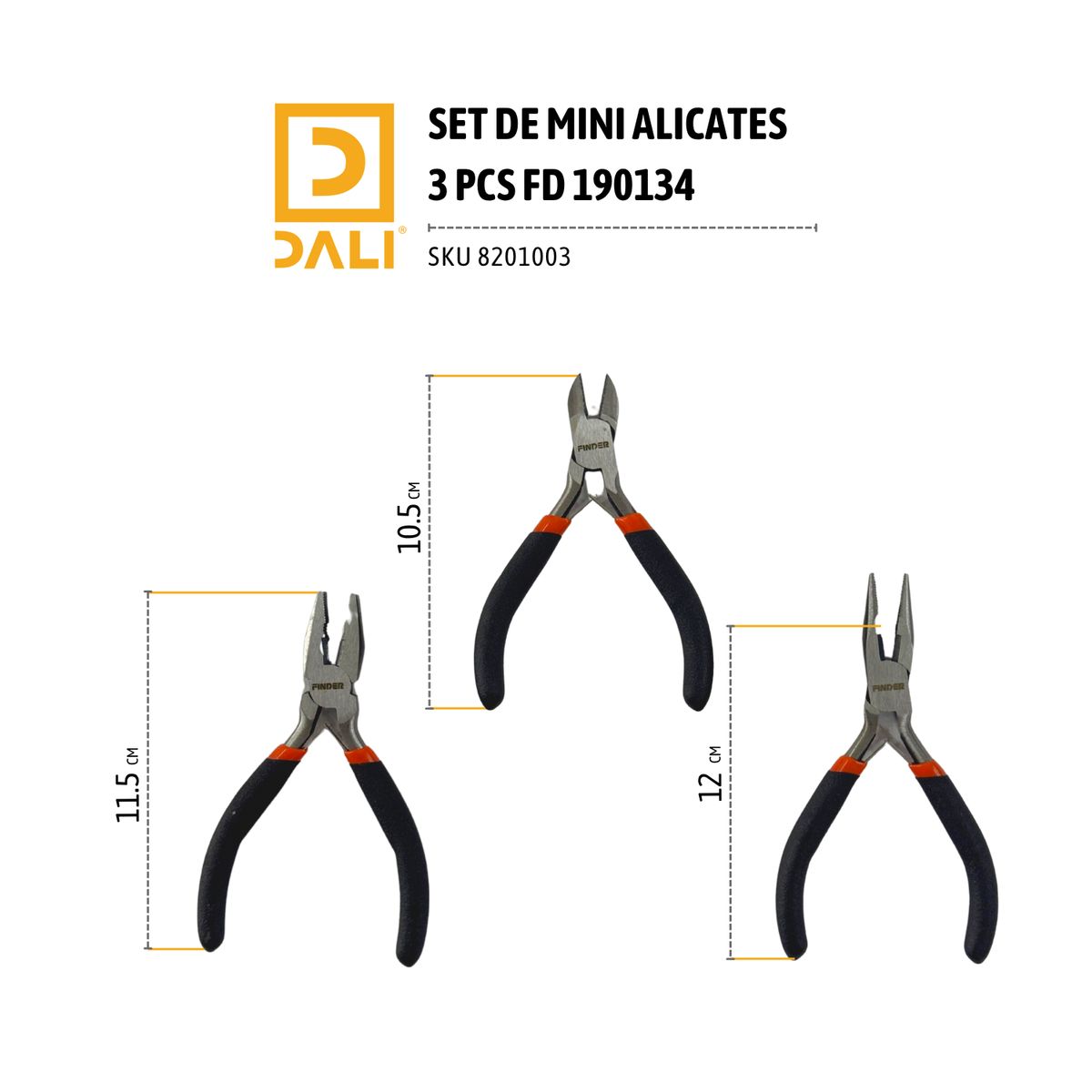 DALI - Set de Mini Alicates 3 Piezas 4.5" Modelo 190134 – Acero al Carbono