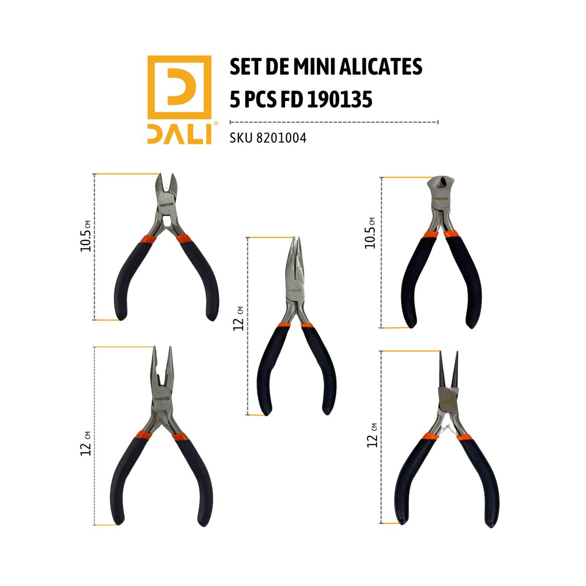 DALI - Set de Mini Alicates 5 Piezas 4.5" Modelo 190135 – Acero al Carbono
