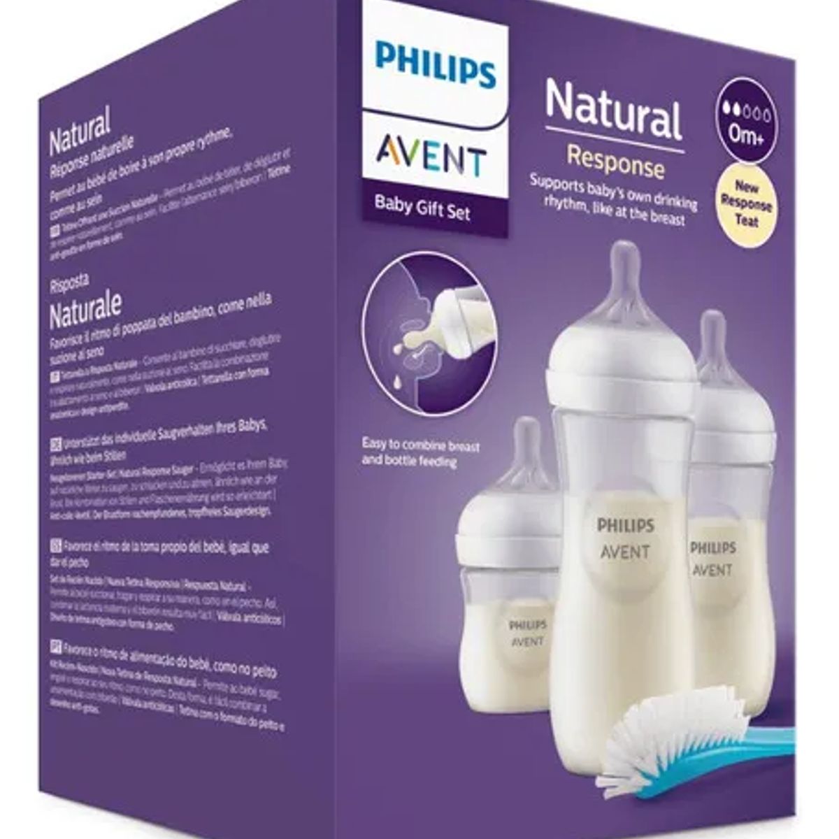 AVENT - Set Biberones Natural Response 125ml + 260ml +  330ml Libre de BPA + Cepillo