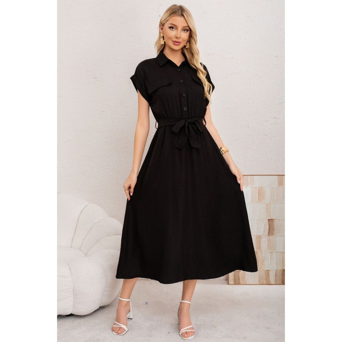 LIKE SHOP - Maxi Vestido Largo Mujer Tela Tipo Jeans Con Mangas Premium 3373