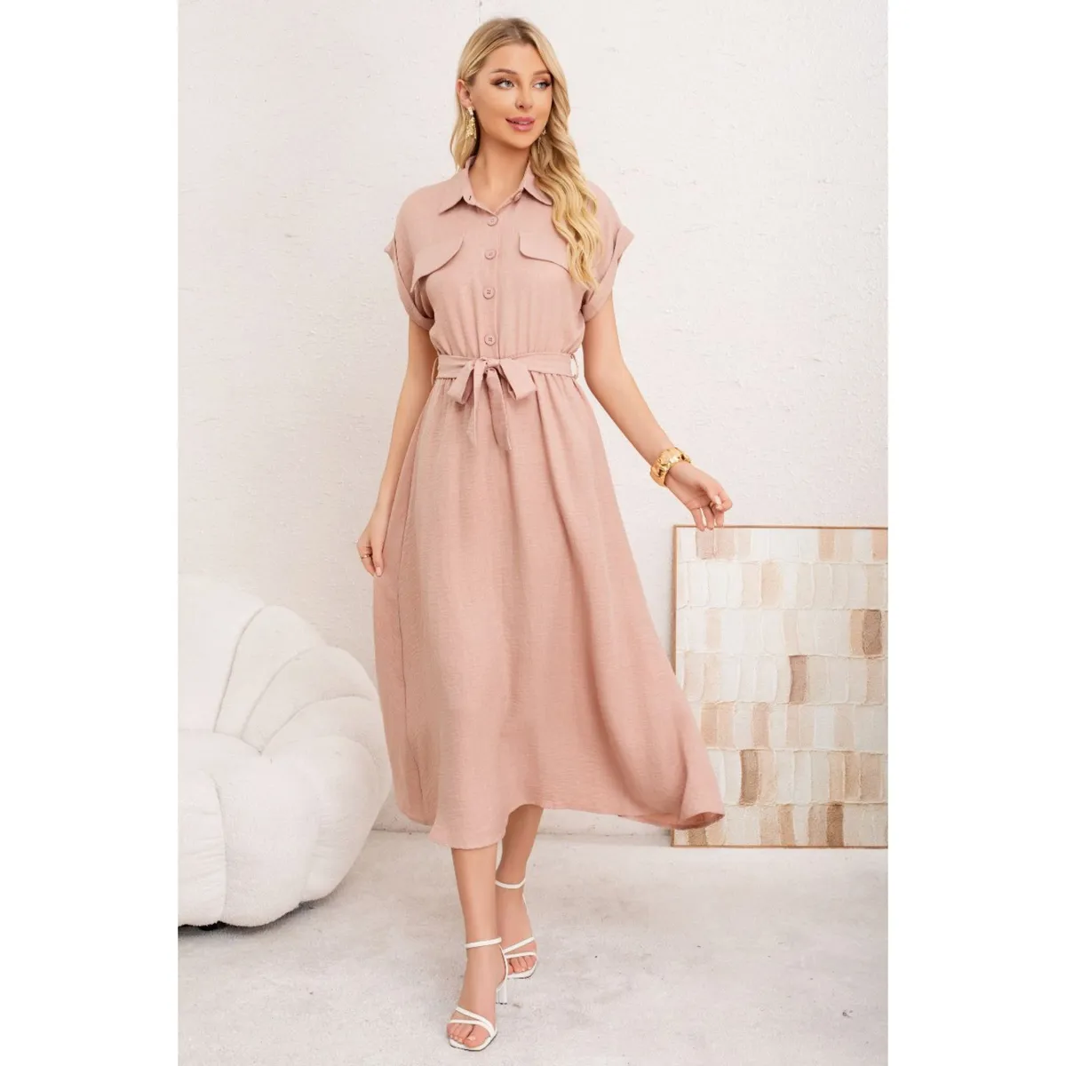 LIKE SHOP - Maxi Vestido Largo Mujer Tela Tipo Jeans Con Mangas Premium 3373