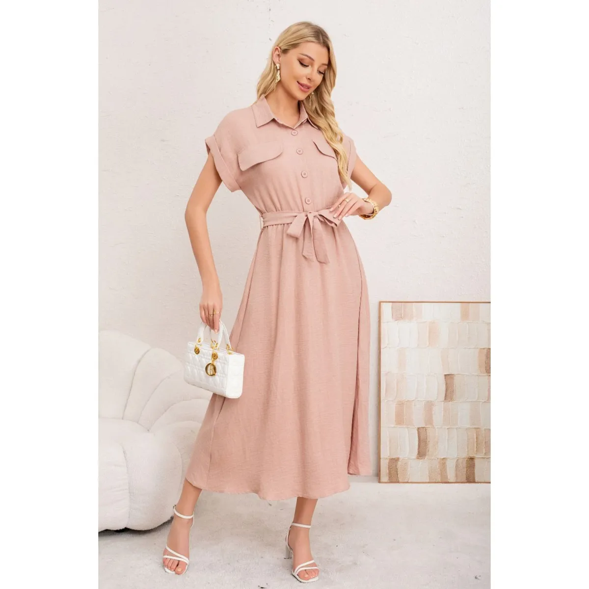 LIKE SHOP - Maxi Vestido Largo Mujer Tela Tipo Jeans Con Mangas Premium 3373