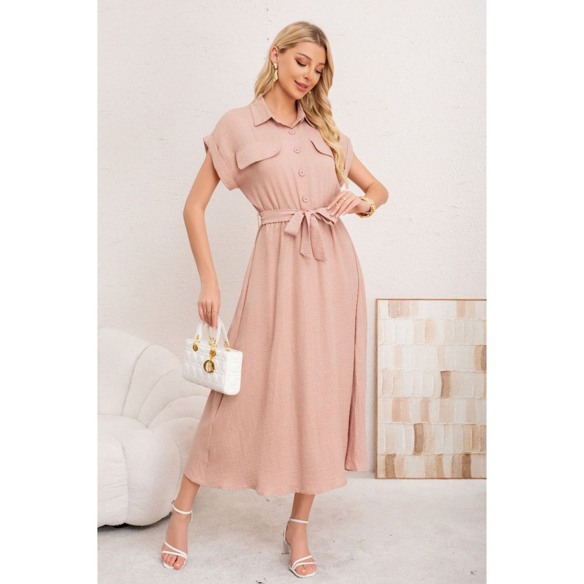 LIKE SHOP - Maxi Vestido Largo Mujer Tela Tipo Jeans Con Mangas Premium 3373