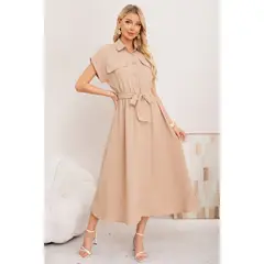 LIKE SHOP - Maxi Vestido Largo Mujer Tela Tipo Jeans Con Mangas Premium 3373