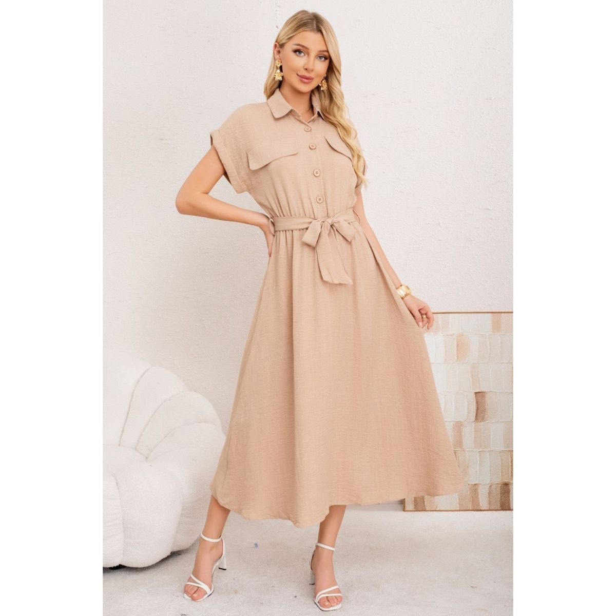 LIKE SHOP - Maxi Vestido Largo Mujer Tela Tipo Jeans Con Mangas Premium 3373