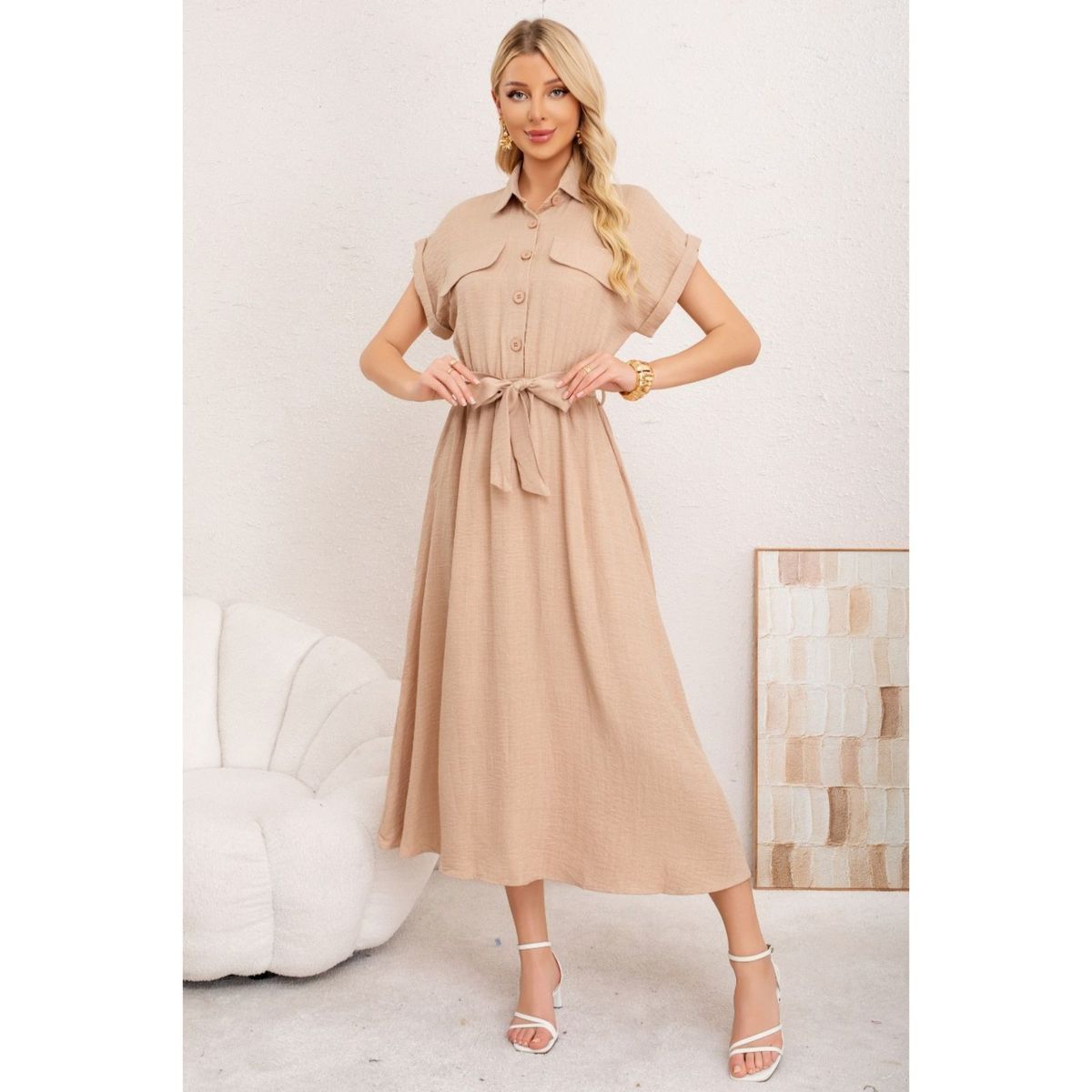 LIKE SHOP - Maxi Vestido Largo Mujer Tela Tipo Jeans Con Mangas Premium 3373