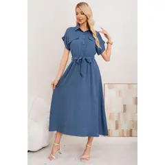LIKE SHOP - Maxi Vestido Largo Mujer Tela Tipo Jeans Con Mangas Premium 3373