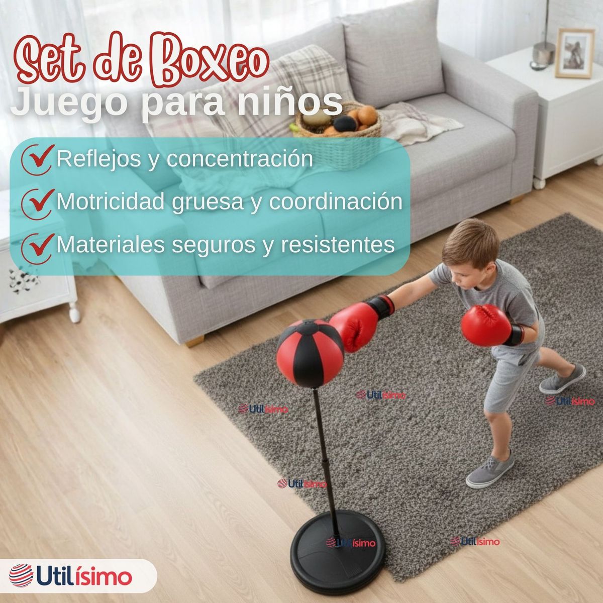LINE - Set de Boxeo Punching Ball Altura Ajustable con Guantes y Bomba para Niños