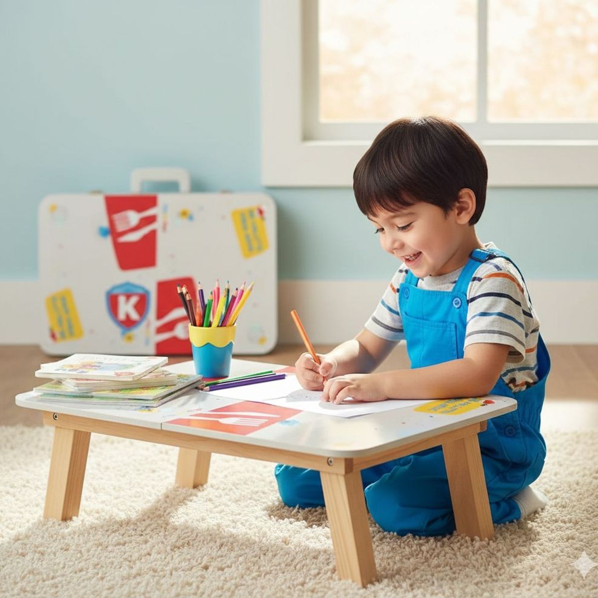 GENERICO - Mesa Maleta Plegable Didáctica Bebé Y Niños Madera Maciza