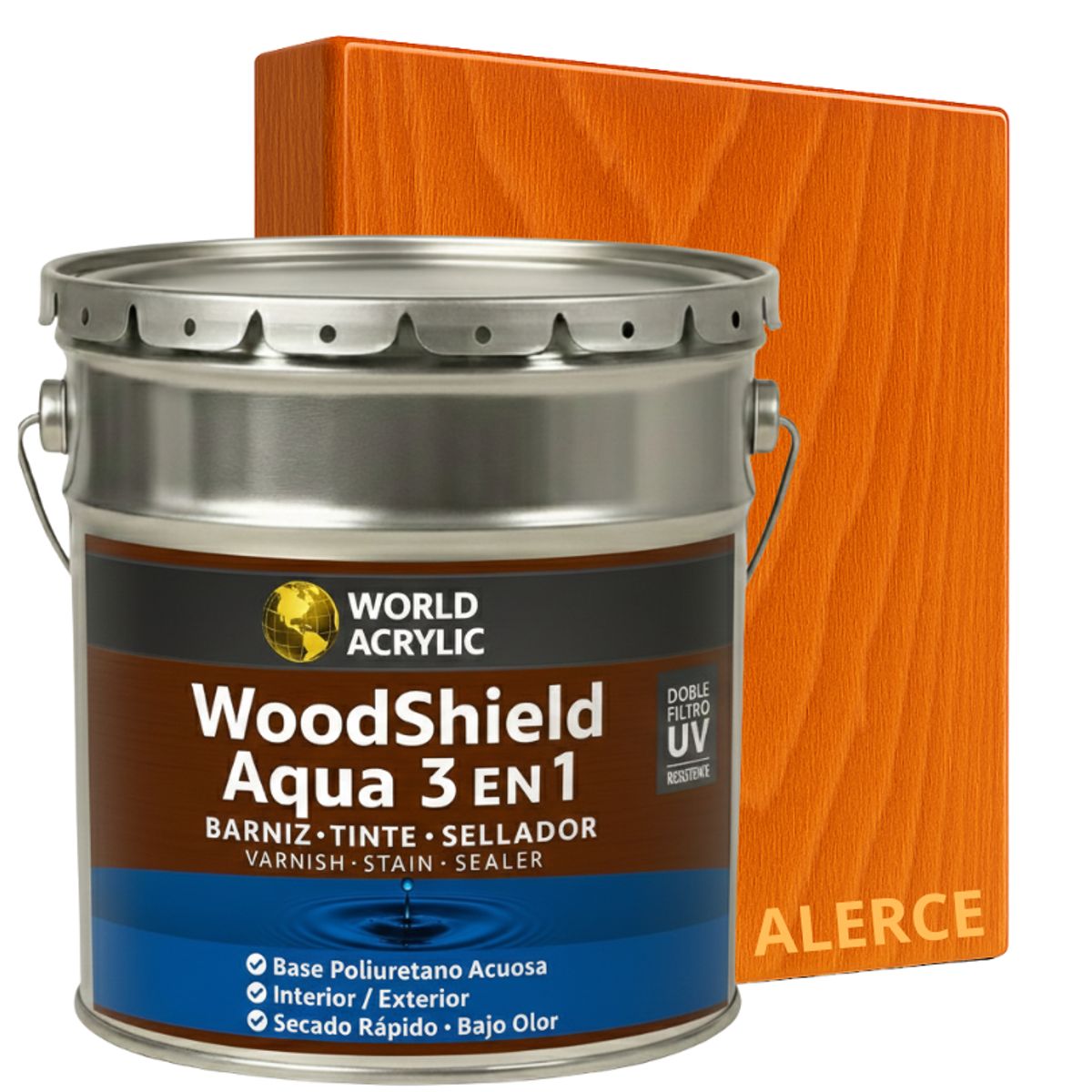 WORLD ACRYLIC - BARNIZ 3 EN 1 - WOODSHIELD AQUA - TINETA 4G - ALERCE