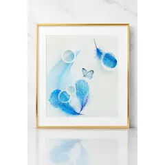 GENERICO - Cuadro con Plumas Azules y Mariposa Moderno 60x60cm