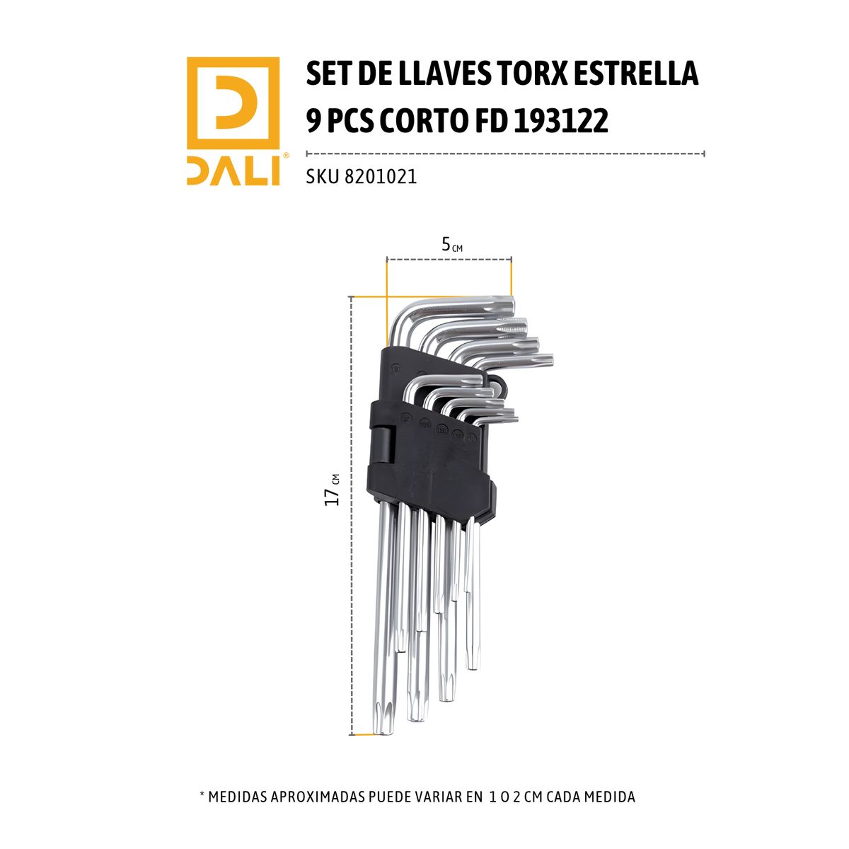 DALI - Set Llaves Torx Estrella 9 Piezas 193122 – T10 a T50