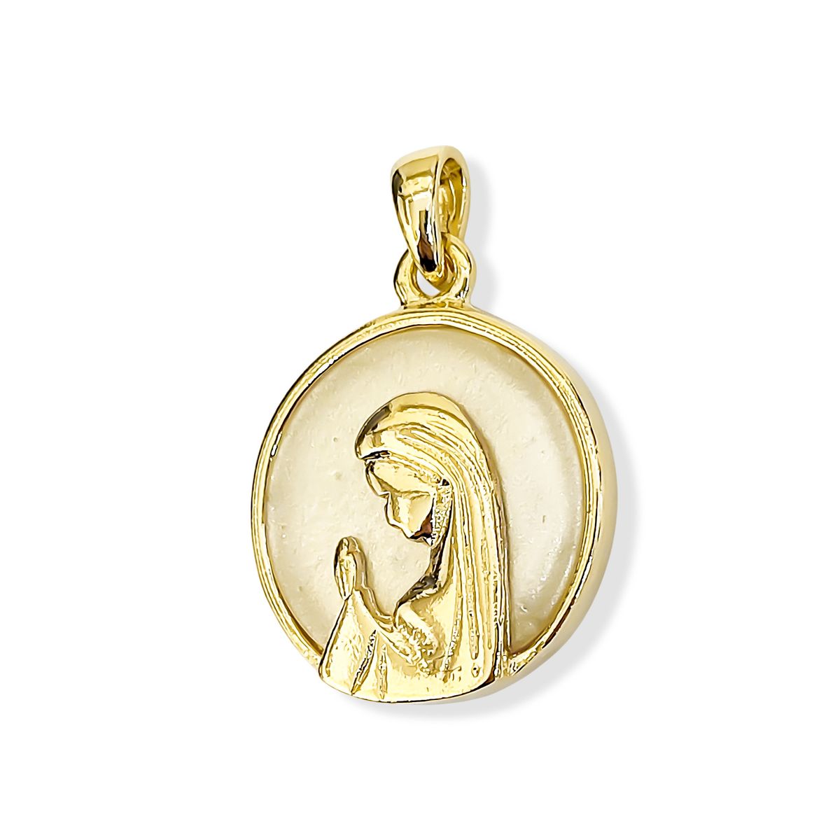 COGGIOLA - Colgante Medalla Virgen Niña 20mm Enchapada Oro 18K Nácar