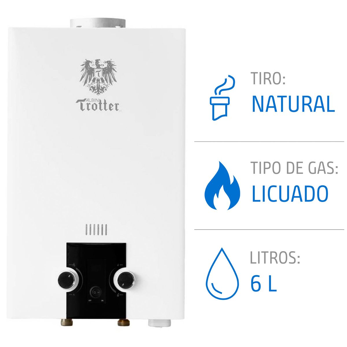 Calefont Albin Trotter 6 Litros Tiro Natural Gas Licuado N24, marca ALBIN TROTTER - Foto Principal