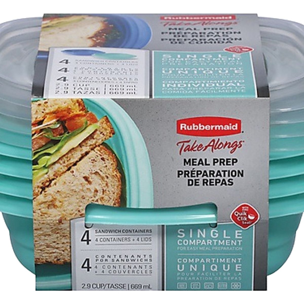 GENERICO - 4 Contenedores De Alimentos Take Alongs Sandwich Snacks Color Azul y Verde