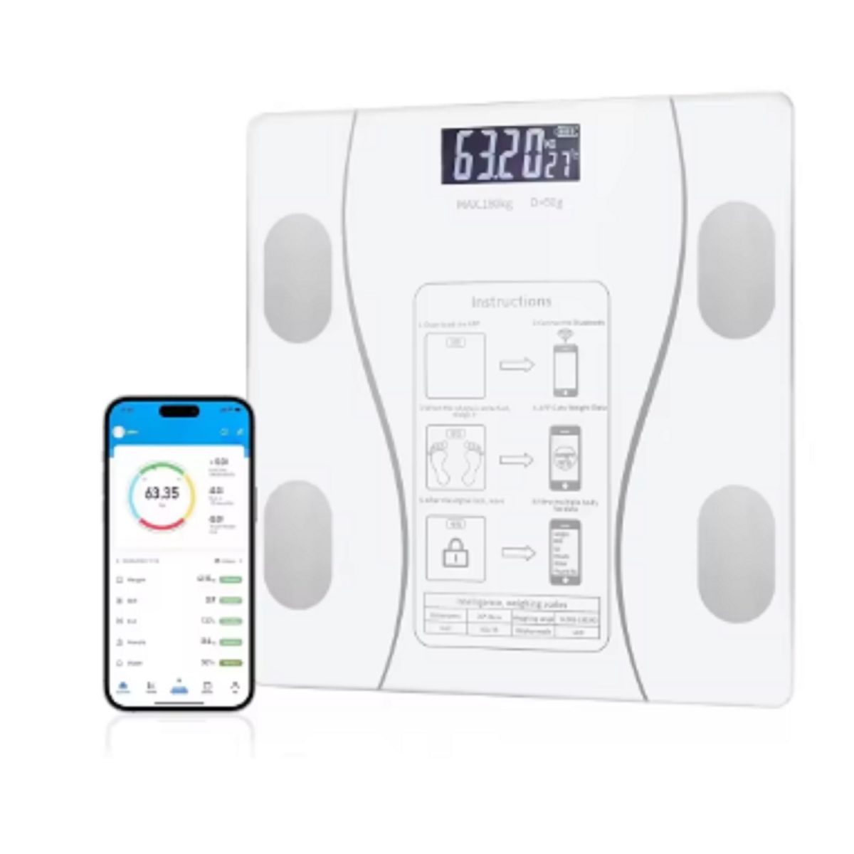 GENERICO - Báscula inteligente de bioimpedancia digital conexion movil Blanco