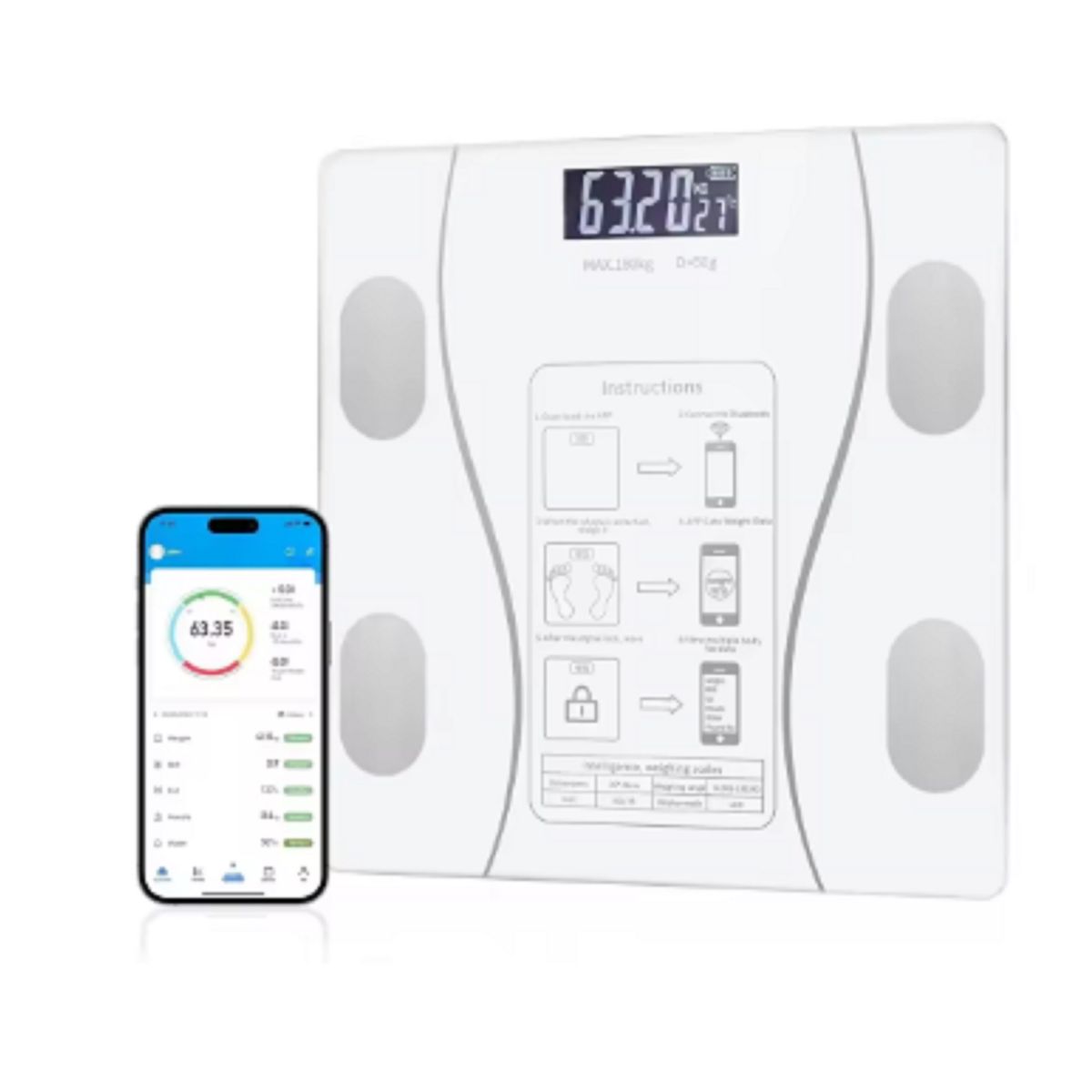 GENERICO - Báscula inteligente de bioimpedancia digital conexion movil Blanco