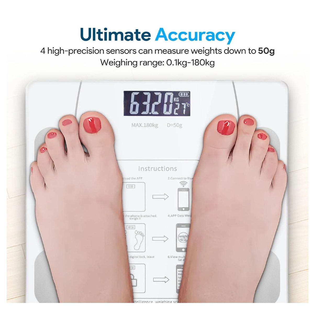 GENERICO - Báscula inteligente de bioimpedancia digital conexion movil Blanco