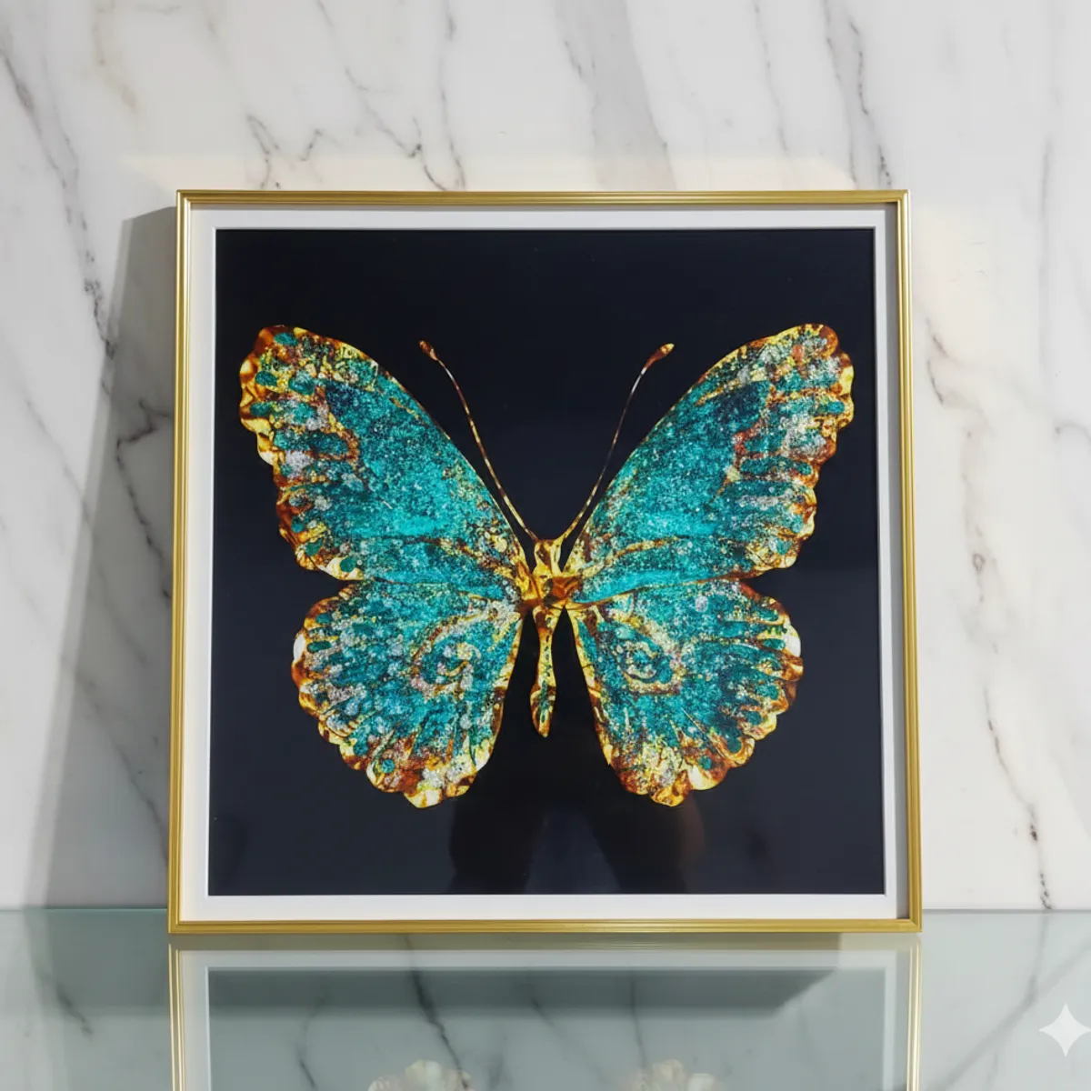 GENERICO - Cuadro Mariposa Turquesa Dorada 60x60cm