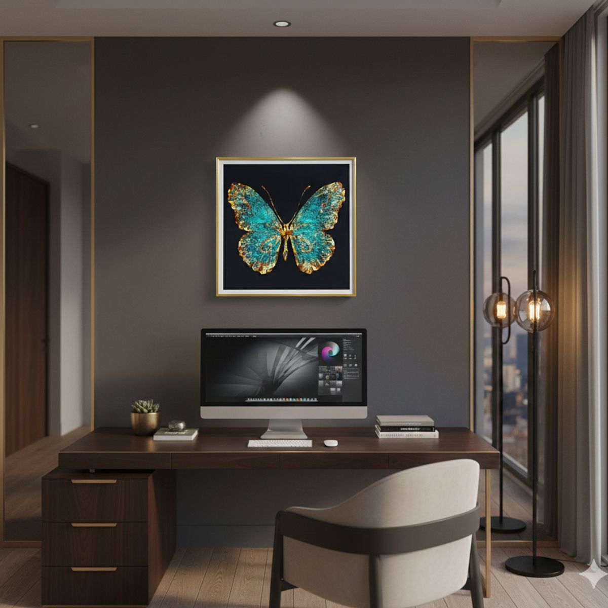 GENERICO - Cuadro Mariposa Turquesa Dorada 60x60cm