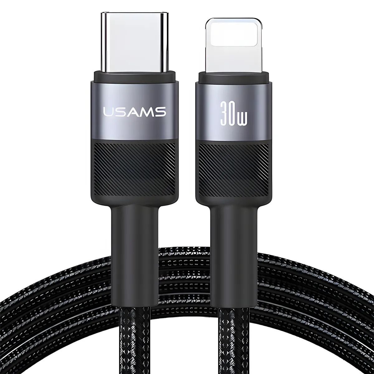 USAMS - Cable Para Lightning Para iPhone 30w Largo 1,2 Metros Usams Sj729 Negro