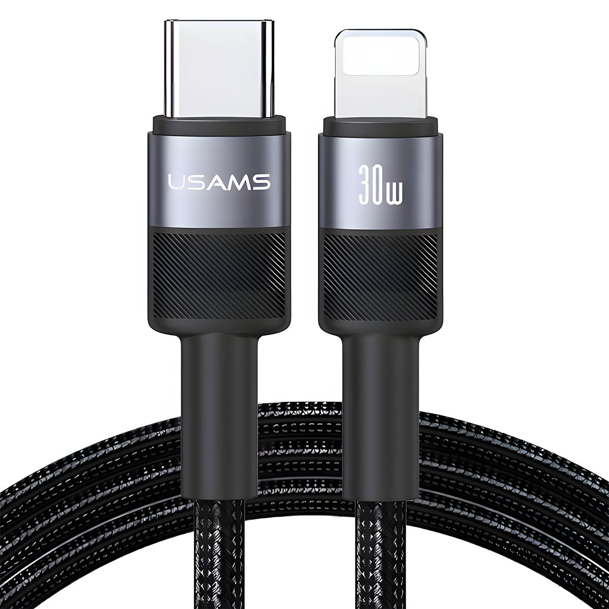 USAMS - Cable Para Lightning Para iPhone 30w Largo 1,2 Metros Usams Sj729 Negro