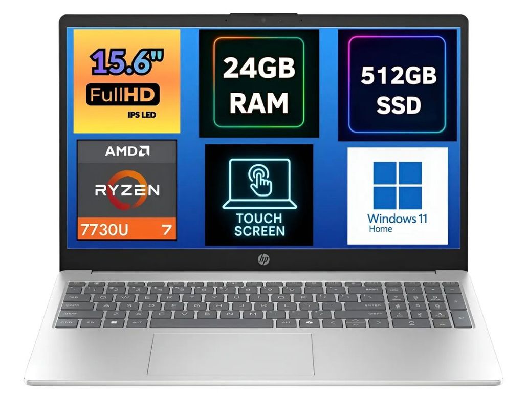NOTEBOOK 15.6 PANTALLA TACTIL FULL HD AMD RYZEN 7 7730U SSD 512GB 24GB WIN 11