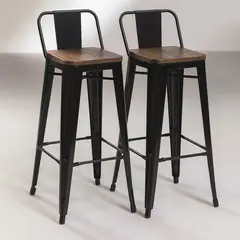 VENHOOUSE - Pack De 2 Taburetes Tolix Negro Con Asientos De Madera Oscura De 66cm