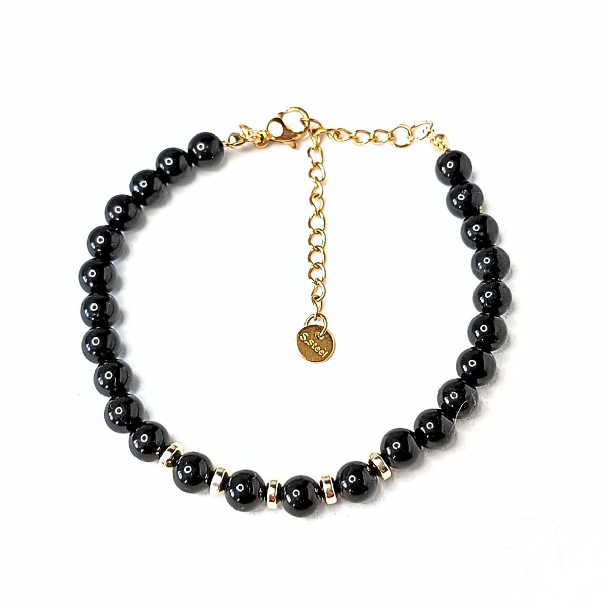 GENERICO - Pulsera de piedra Turmalina y detalles dorados