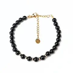 GENERICO - Pulsera de piedra Turmalina y detalles dorados