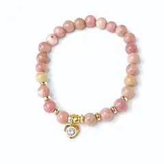 GENERICO - Pulsera de piedra rodocrosita y dije punto de luz corazón